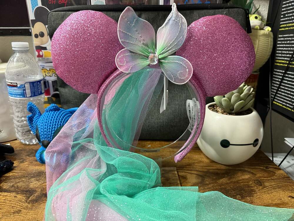 Disney Parks Minnie Mouse Pink Glitter Butterfly Veil Ear Headband *READ*